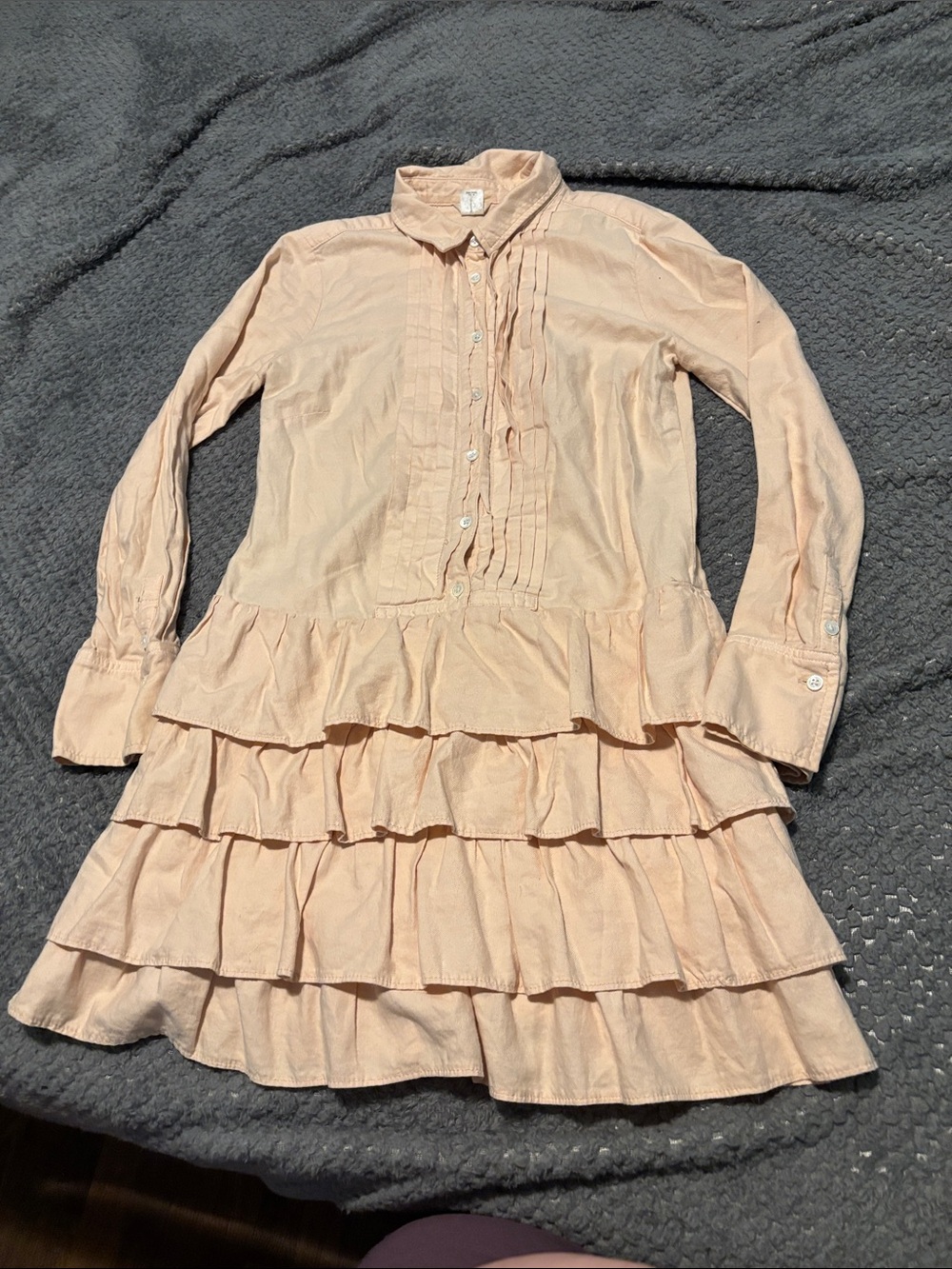 Women's size 10 J.CREW Peach Tiered Ruffle Shirt Dress